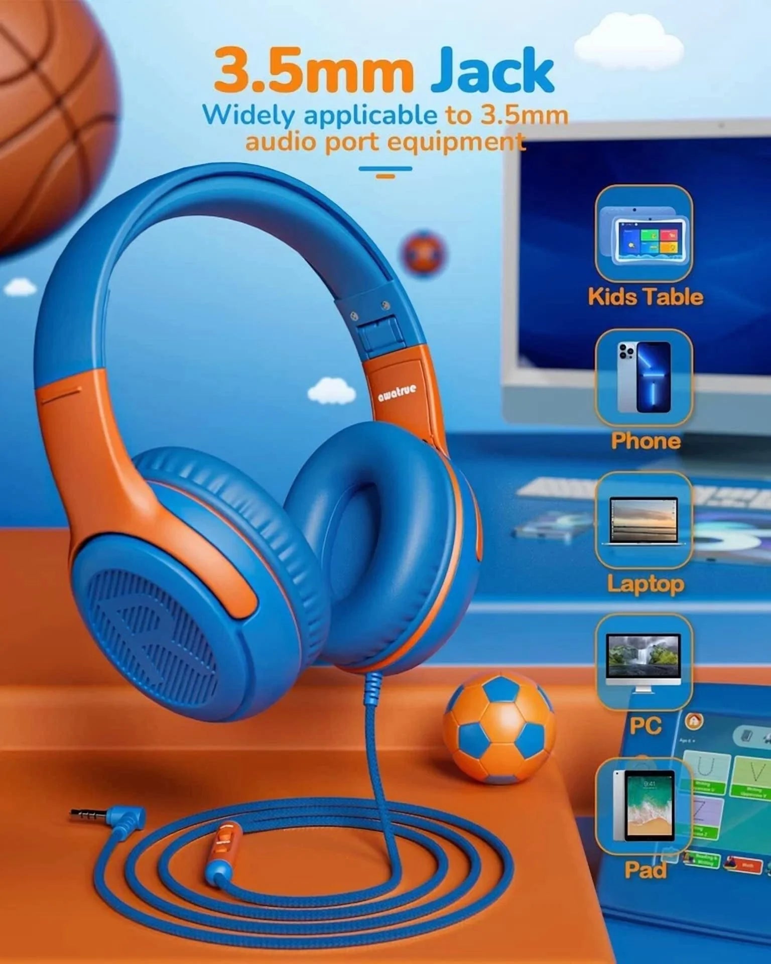 - Kids Headphones Wired Toddler Headphones with Microphone Over-Ear Headphones ...